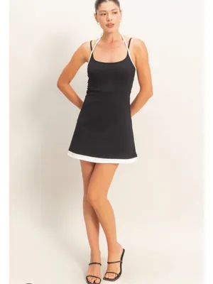 NEW HYFVE Black Halter Mini Romper Dress Built In Shorts Cotton Stretch Large thumbnail 5