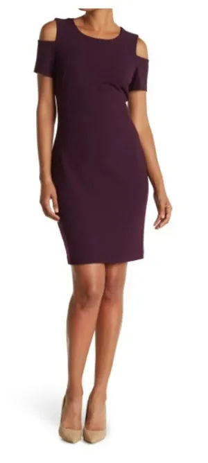 Tommy Hilfiger Womens Dress Size 2 Aubergine‎ Plum Cold Shoulder Woven Shift NEW thumbnail 1