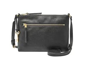 Fossil EW Fiona Crossbody Pebbled Leather Black Cognac Small Pockets Travel thumbnail 3