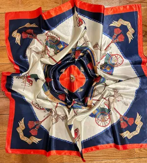 Vintage Regal Carriage&Horse EQUESTRIAN oversized square Silk Scarf 35/35 thumbnail 1