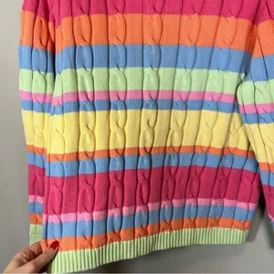 Appleseeds Women’s Striped‎ Pastel Rainbow Sweater Cable Knit Chunky PXL thumbnail 4