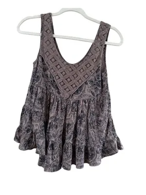 Free People Taupe Lace-Trim Printed Camisole thumbnail 10