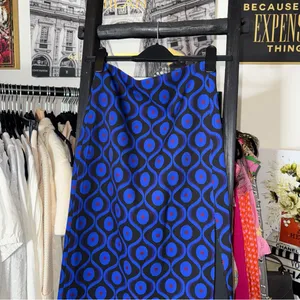 New Zara Blue Neoprene Geometric Print Midi Skirt XS thumbnail 3