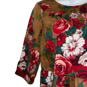 BROOKS BROTHERS Red Fleece Floral Peplum Cotton Blouse 3/4" Sleeves EUC‎ Size 6 thumbnail 4
