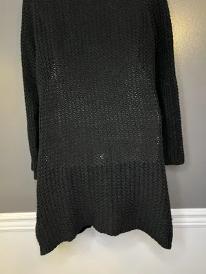Lucky Brand Cardigan Sweater Womens Medium Black Open Knit Long Duster Pockets thumbnail 8