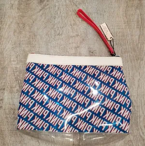 FLAWED NWT Victoria's Secret PINK Red White and Blue American Flag Cosmetic Bag thumbnail 2