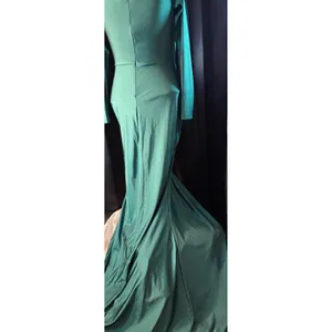 Emerald Green Long Sleeve V-Neck Wrap Maxi Dress Mermaid Formal Gown S thumbnail 5