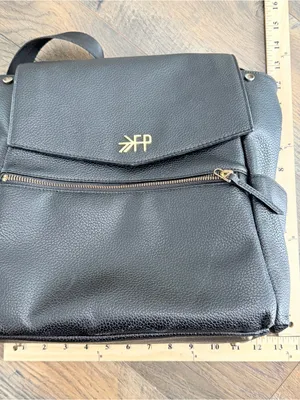 Freshly Picked Classic Diaper Backpack bag Black vegan pebbled leather large thumbnail 12