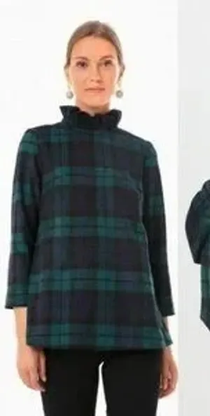 Tuckernuck Blackwatch Faye Plaid Wool Blend 3/4 Sleeve Blouse Green XS thumbnail 1