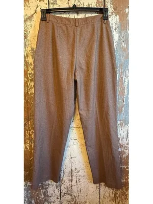 L.L. Bean Brown Herringbone classic-fit straight-leg lined trousers womens 4 MT thumbnail 5