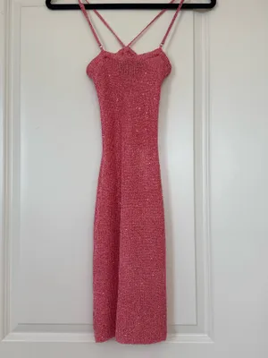 White Fox Boutique Pink Glitter Cutout Strappy Mini Dress Sparkle XXS thumbnail 3