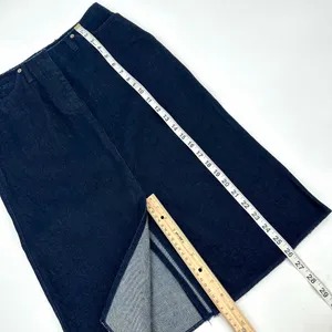 London Jean Skirt Womens 4 Dark Blue Denim Y2K 90s Low/No Waist Double Slit VTG thumbnail 8