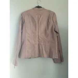Mo-Ka Women's Faux Leather Beige Jacket Zip Front Long Sleeve Pockets Size M thumbnail 7