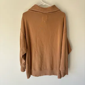 Aerie Brown Down To Earth Quarter Zip Pullover Sweatshirt Oversized Ribbed thumbnail 6