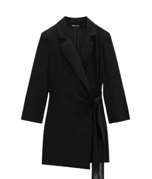 Zara blazer dress with fringes tied wrapped mini tailored black thumbnail 6