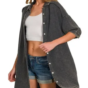 nwt Zenana Washed Double Gauze Button Down Shirt‎ Dress thumbnail 2