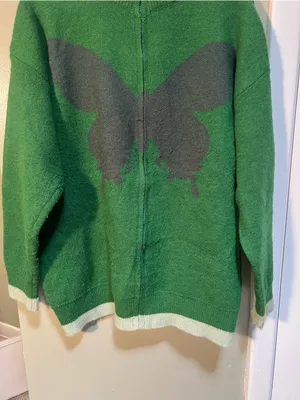Vencede Women's Sz Medium Full Zip Sweater Green Gray Large Butterfly Print Soft thumbnail 4