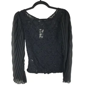 Miss Finch Womens Top Lace Sheer Pleated Sleeve Goth Y2K Black M thumbnail 2