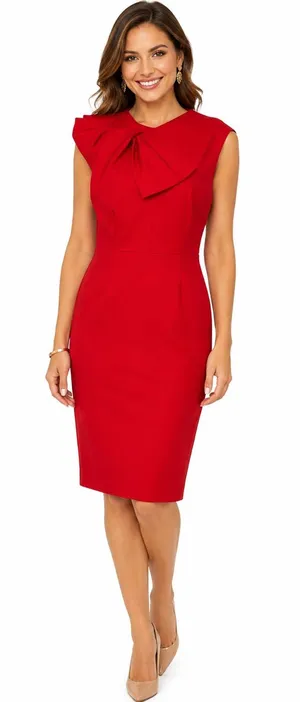Alexia Admor Red Bow Sheath Dress Wedding Guest Holiday Cocktail Career Gala L thumbnail 1