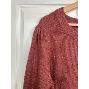 1.STATE Sweater Womens Size XL Speckled Puff Sleeve Cozy Knit Mauve Brown thumbnail 6