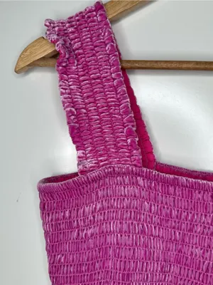 By Anthropologie Smocked Velvet Babydoll Tank Top Pink Fuchsia Medium thumbnail 4