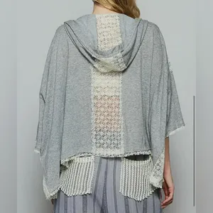 POL Gray Knit Top with Intricate Lace thumbnail 4