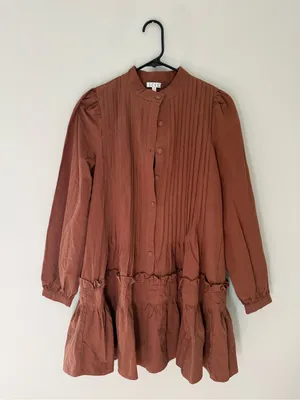 TCEC Brown Pintuck Button Front Tiered Mini Dress Women’s Small thumbnail 3