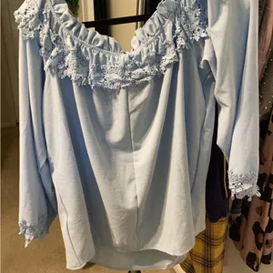 SHEIN Light Blue Ruffle Lace Blouse thumbnail 4