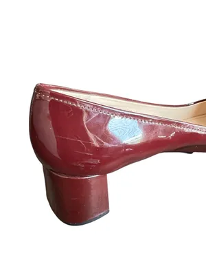 Prada Women’s Oxblood Burgundy Patent Leather Kiltie Fringe Pump Heels Size 39.5 thumbnail 12