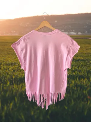 Handmade Pink Leopard Bow Fringe Graphic Tee L homemade thumbnail 2