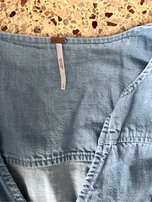 Free People Chambray Cotton Denim Mini Dress Belted Blue Front Zip SZ small thumbnail 7