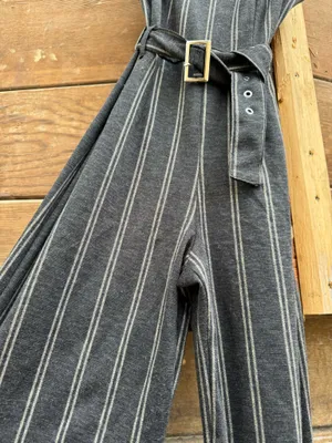 Stripe Pattern One Piece Jumper Gray thumbnail 4