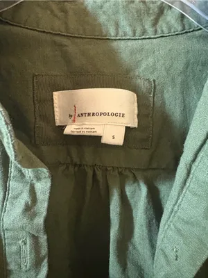 Anthropologie green linen blend maxi shirtdress thumbnail 3