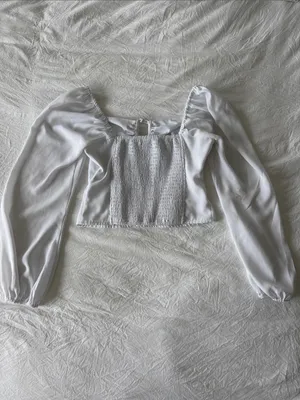 Abercrombie & Fitch White Puff-Sleeve Tie-Front Crop Blouse thumbnail 3