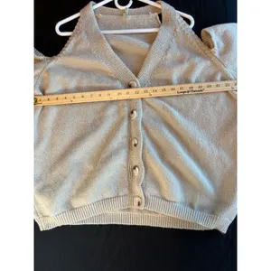 Tan Beige Cold Shoulder Button Front Cardigan Knit Sweater 3XL Size 3X thumbnail 5