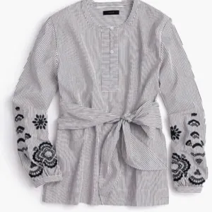 J.Crew striped embroidered tie front blouse size M thumbnail 2