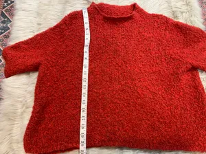 Aerie Red Boucle Mock Neck Sweater Size Large thumbnail 6