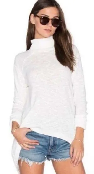 Free People We The Free Tara Split Back Turtle Neck Top White Size M thumbnail 1