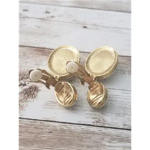 Vintage Clip On Earrings Statement Dangle Gold Tone with Spotted Silver Tone thumbnail 4