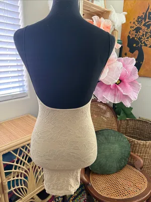 Free People Intimately Beige Textured Bodycon Open Back Mini Dress thumbnail 2