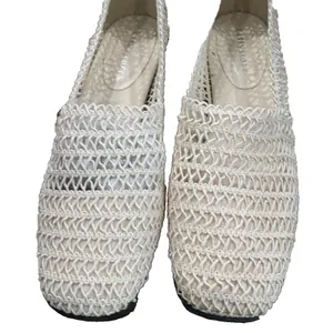 Vintage 90s Karen Scott Woven Mesh Ballet Flats Cream Stretch Loafers 7.5W NIB thumbnail 4