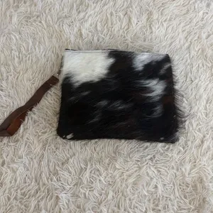 Tooled Navajo Leather & Hair on Hide Wristlet Pouch Clutch Aztec Southwestern‎ thumbnail 2