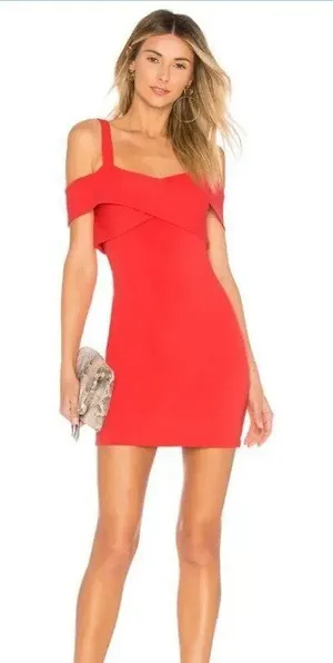 Superdown x Revolve Red Bodycon Mini Dress Cold Shoulder S NWT Club thumbnail 1