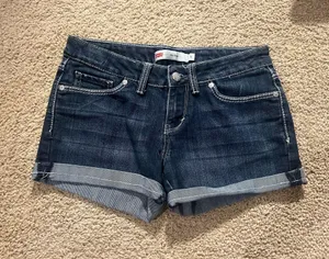 Levi's Dark Blue Rolled Hem Denim Midi Shorts thumbnail 1