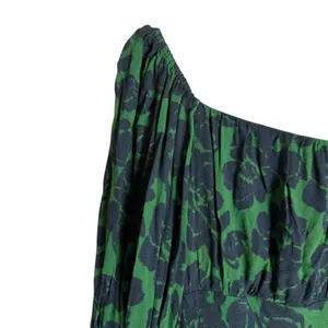 Peter Som Green Floral Print Crepe Long Sleeve Square Neck Midi Dress Size 6 thumbnail 8