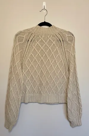 American Eagle Cable Knit Long Sleeve Cropped Sweater, Tan/Beige, Size S, EUC thumbnail 8