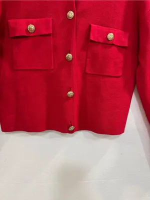 H&M Red Knit Cardigan Sweater Gold Button Front Women’s Size S Classic thumbnail 4