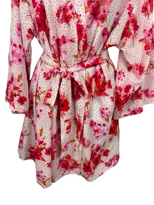 Oscar de la Renta Pink Label Floral Kimono Robe Belted Lounge Lightweight L thumbnail 3