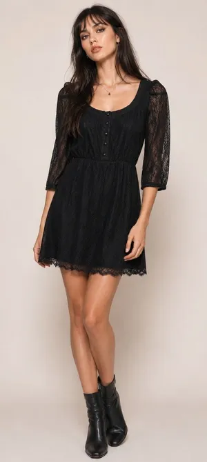 Anthropologie Maeve Vintage Black Lace Mini Dress Womens 4 Whimsigoth Witchy thumbnail 1
