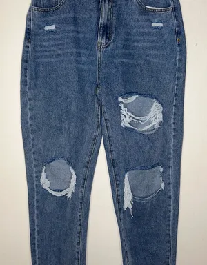 SHEIN Distressed Blue Jeans NWOT Size 8/10 Large thumbnail 1